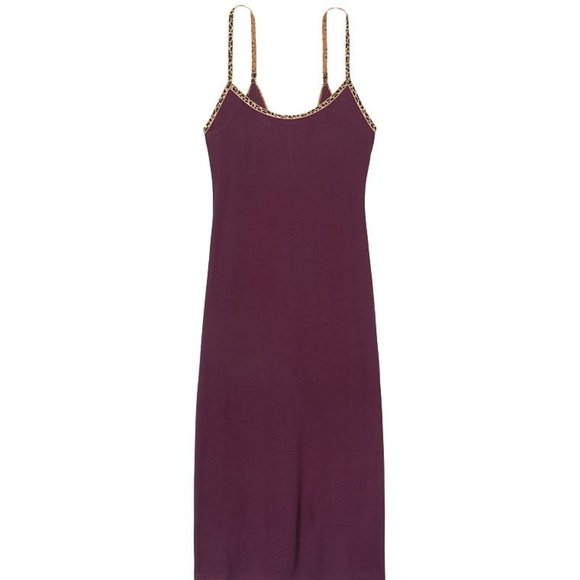 VS Modal Rib Nightgown Purple w/ Leopard Print Trim So Comfy and Cute - Picture 13 of 15